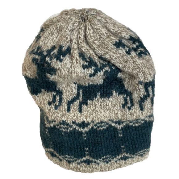 Vintage Hat Beanie Toque Reindeer Knit Outerwear Ski Cap Snowboard Wool EUC main image 5